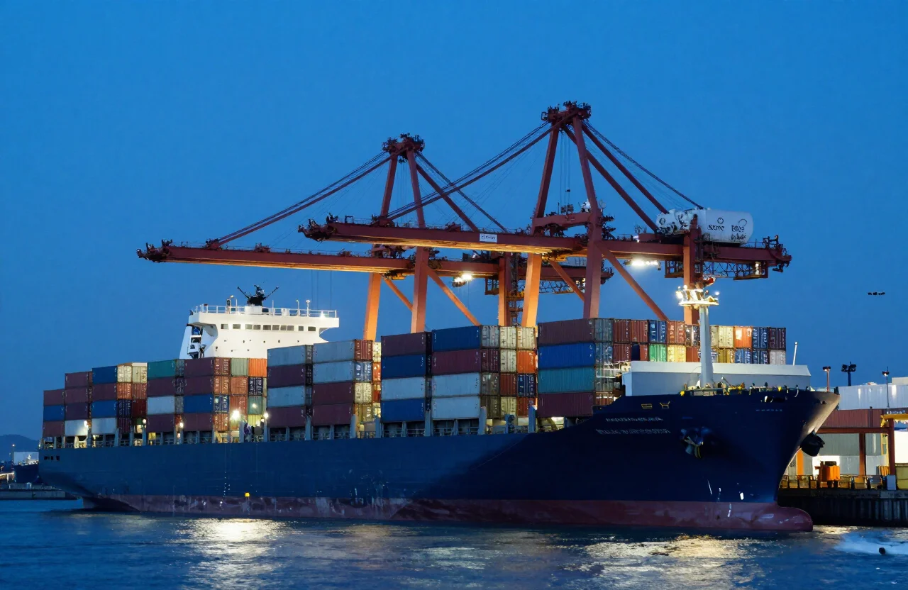 Container port and cargo cranes for export shipment